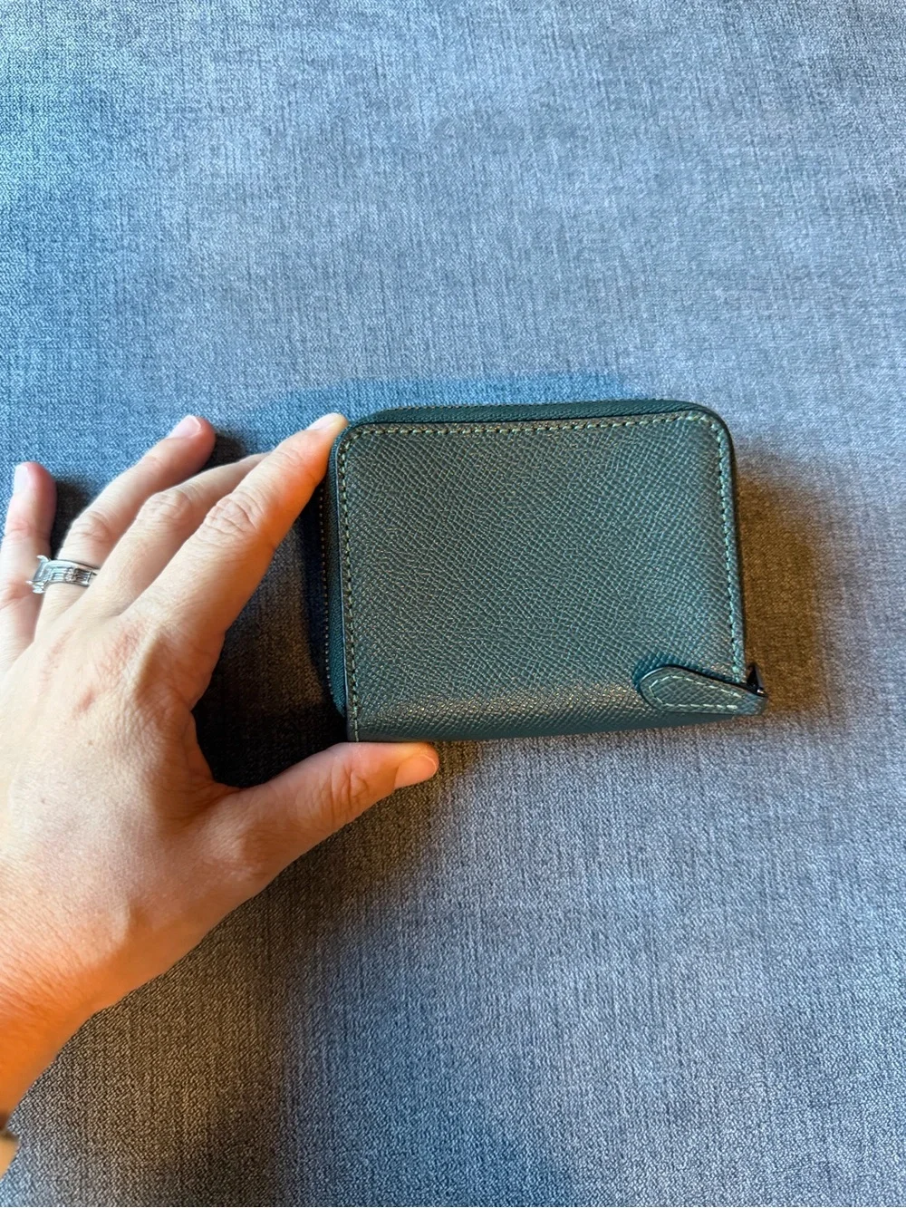 Dark Green Coach Crossgrain Leather Small Trifold Wallet